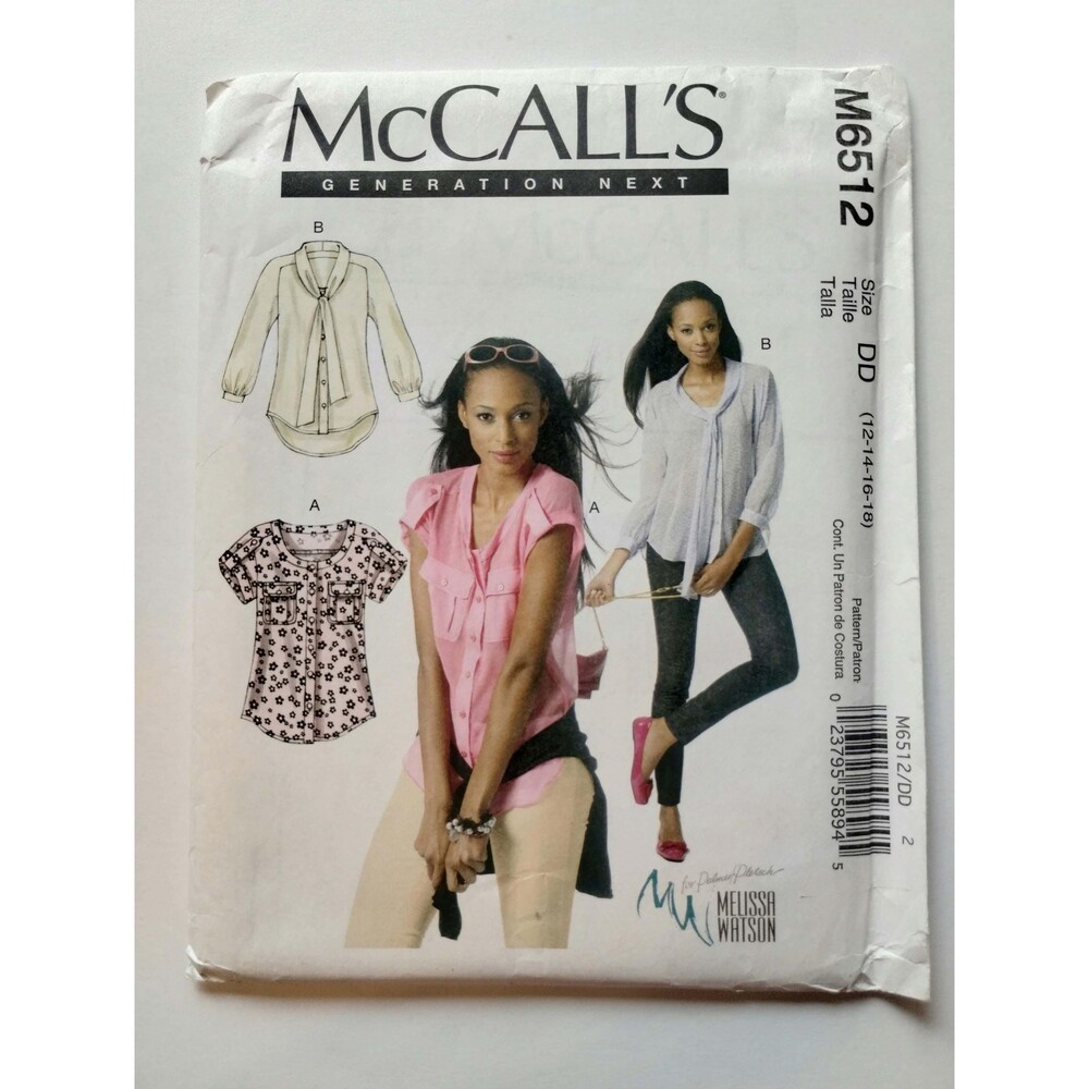 M6512 McCalls Sewing Pattern Misses Blouses with Sleeve Variations, Size 12-18